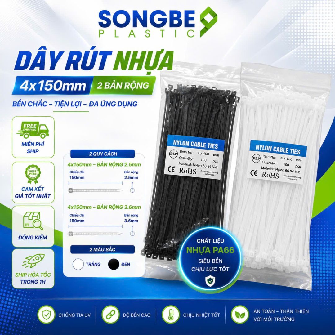 Dây rút nhựa 4x150mm Sông Bé Plastic