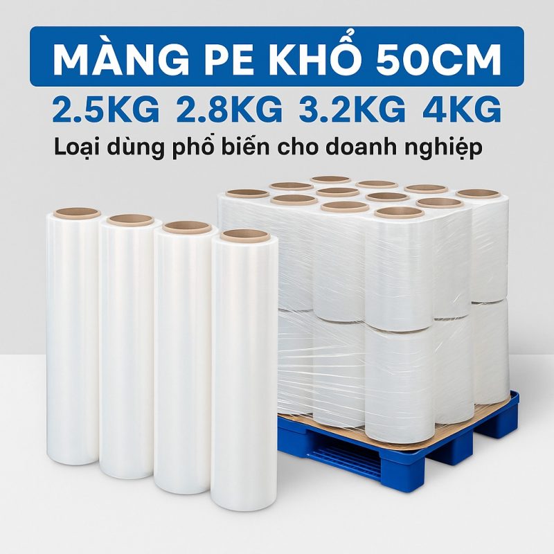 Màng PE khổ 50cm – 2.5kg, 2.8kg, 3.2kg, 4kg | Loại dùng phổ biến cho doanh nghiệp 2 Màng PE khổ 50cm – 2.5kg, 2.8kg, 3.2kg, 4kg | Loại dùng phổ biến cho doanh nghiệp