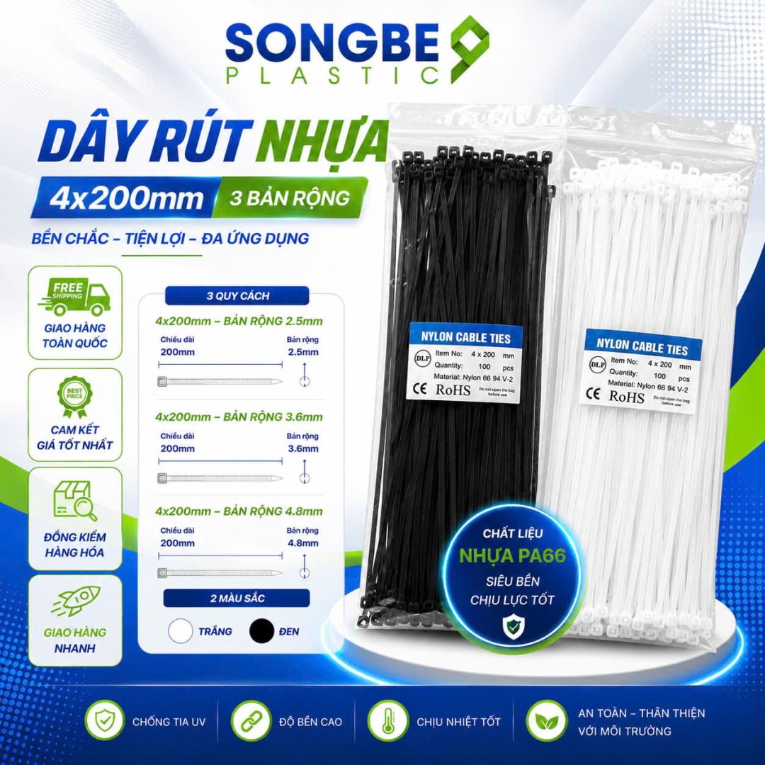 Dây rút nhựa 4x200mm Sông Bé Plastic