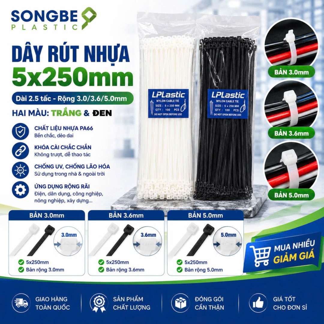 Dây rút nhựa 5x250mm Sông Bé