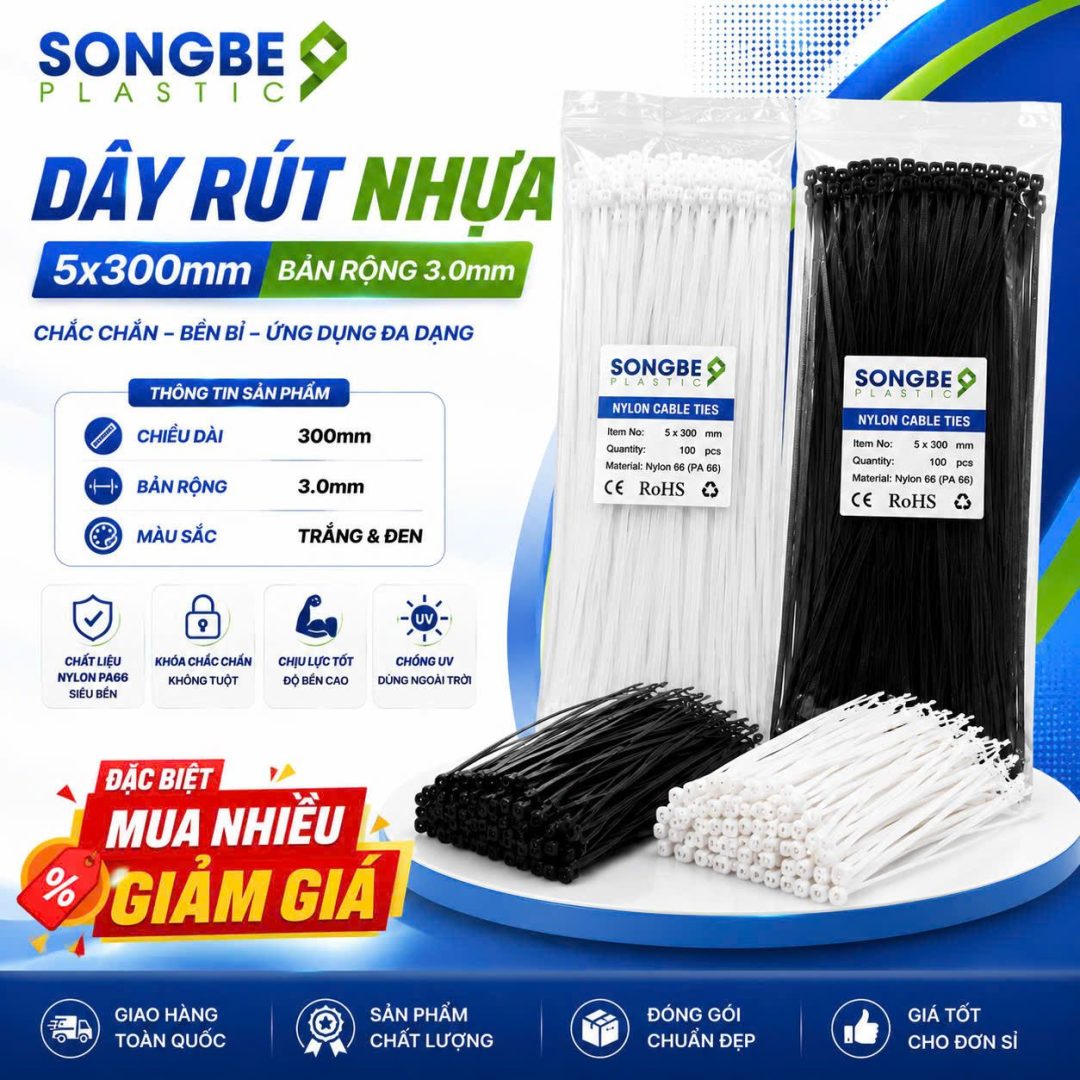 Dây rút nhựa 5x300mm Sông Bé plastic