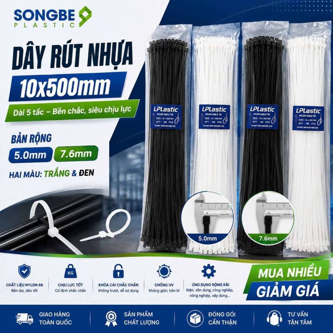 Dây rút nhựa 10x500mm Sông Bé Plastic
